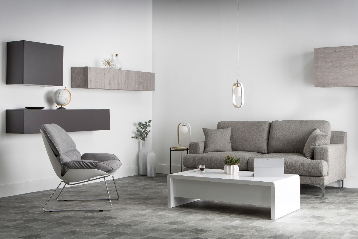 Divano design 3 posti tessuto grigio chiaro BOMEN