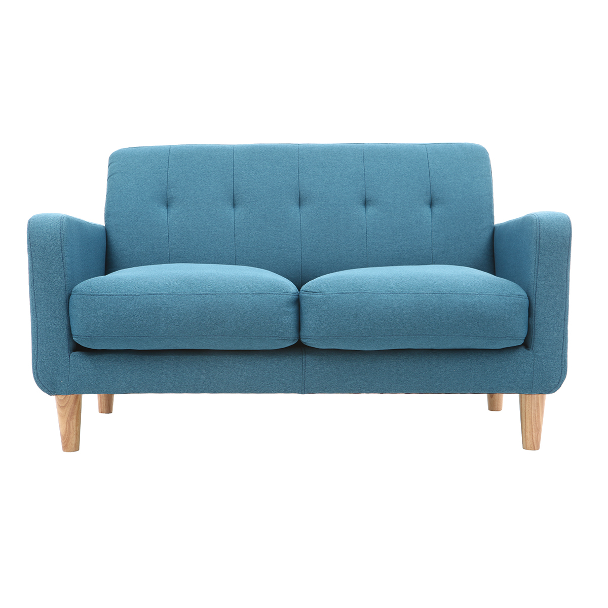 Divano design scandinavo a 2 posti tessuto blu anatra LUNA