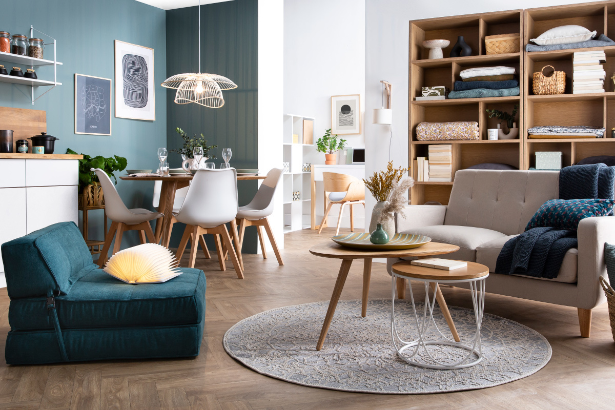 Divano design scandinavo a 2 posti tessuto grigio chiaro LUNA