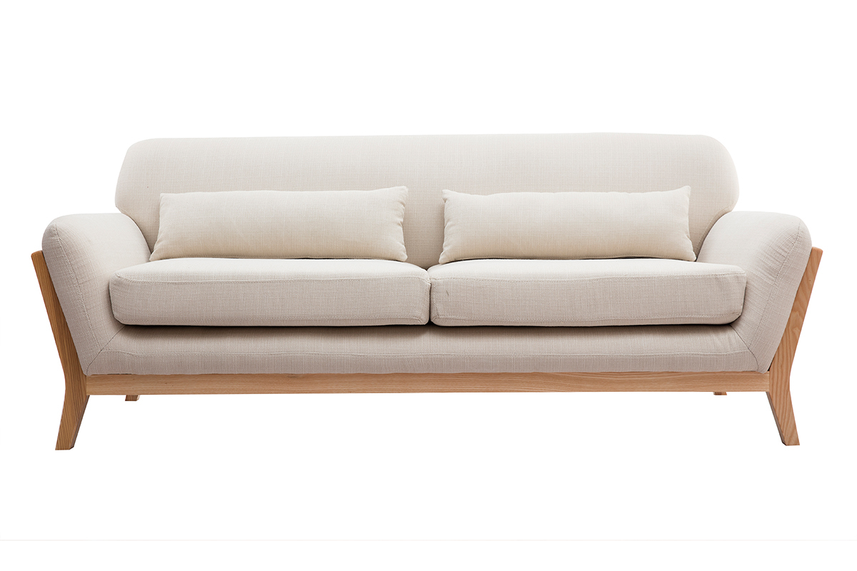 Divano in stile scandinavo 3 posti beige con piedini in legno YOKO