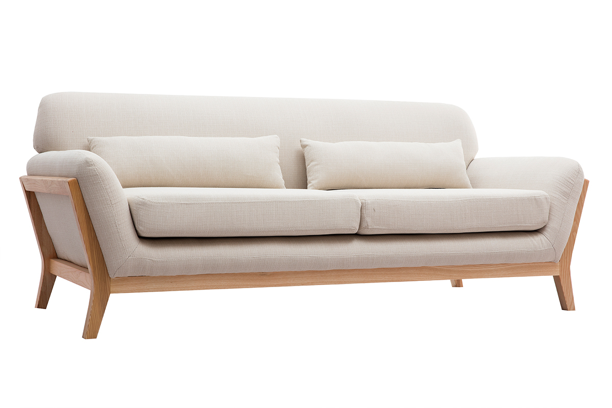 Divano in stile scandinavo 3 posti beige con piedini in legno YOKO