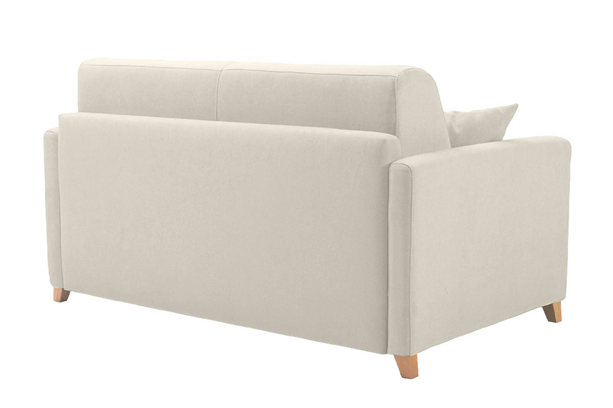 Divano letto 2-3 posti in tessuto beige e legno chiaro con materasso 13 cm SKANDY