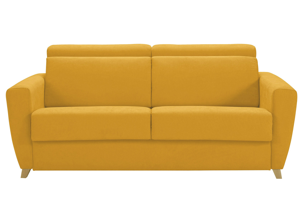 Divano letto 3 posti con poggiatesta regolabili giallo con materasso 13 cm GOYA