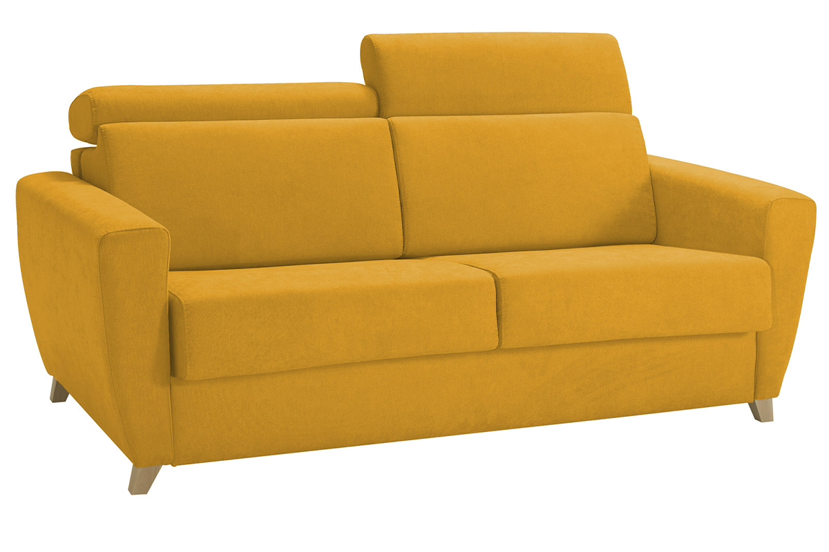 Divano letto 3 posti con poggiatesta regolabili giallo con materasso 13 cm GOYA