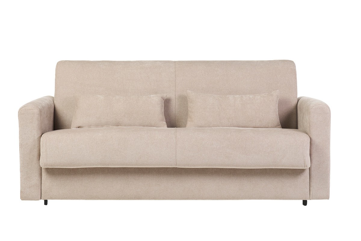 Divano letto 3 posti in tessuto effetto velluto beige con materasso 13 cm LETTO