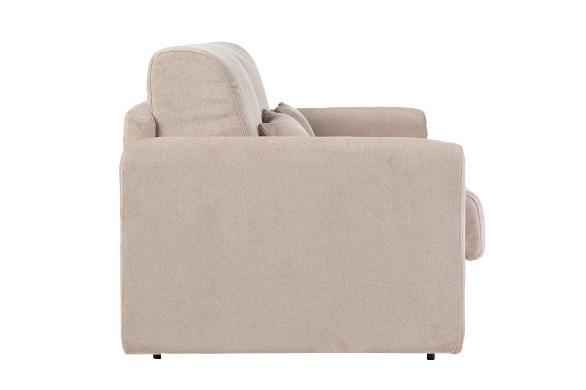 Divano letto 3 posti in tessuto effetto velluto beige con materasso 13 cm LETTO