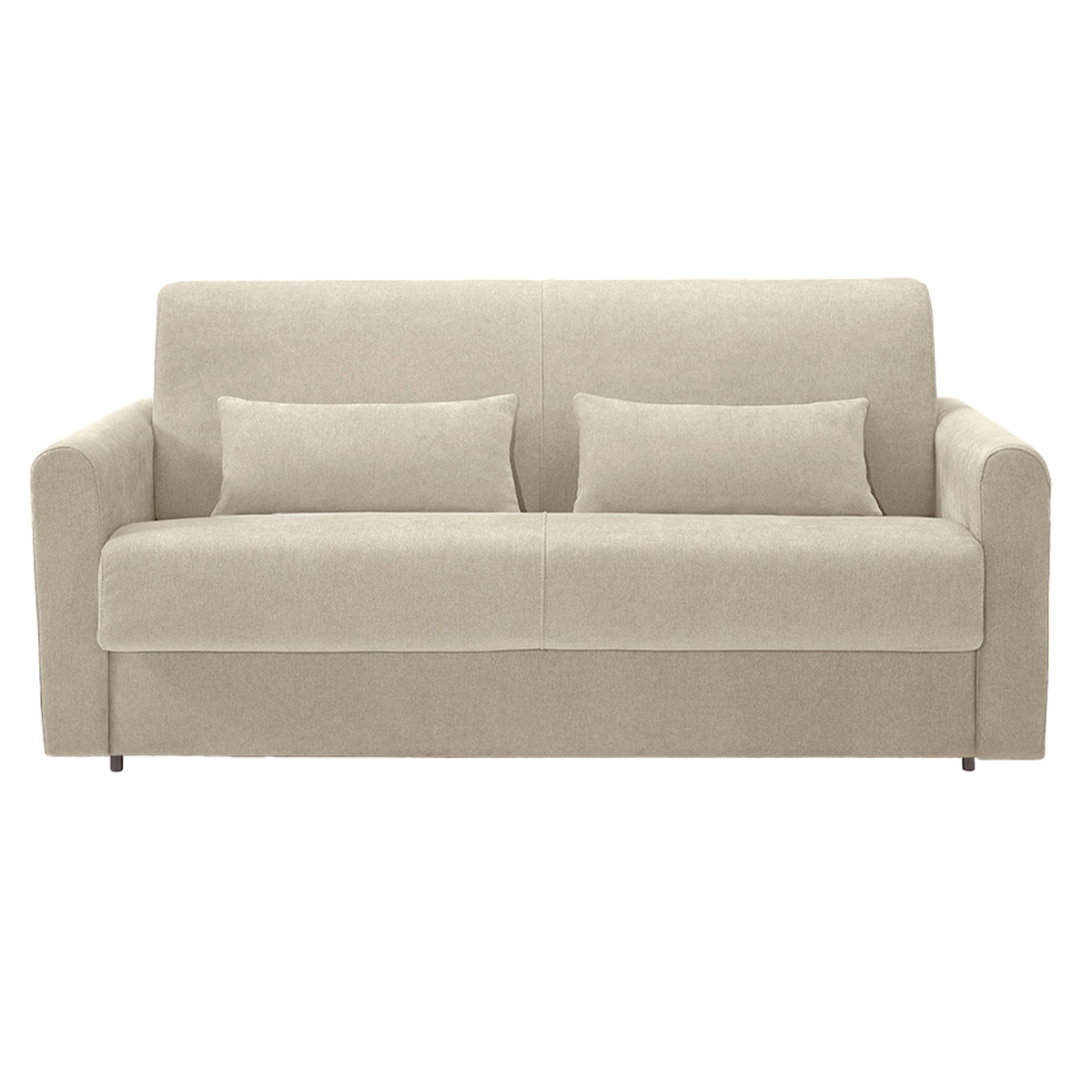 Divano letto 3 posti in tessuto effetto velluto beige con materasso 13 cm LETTO