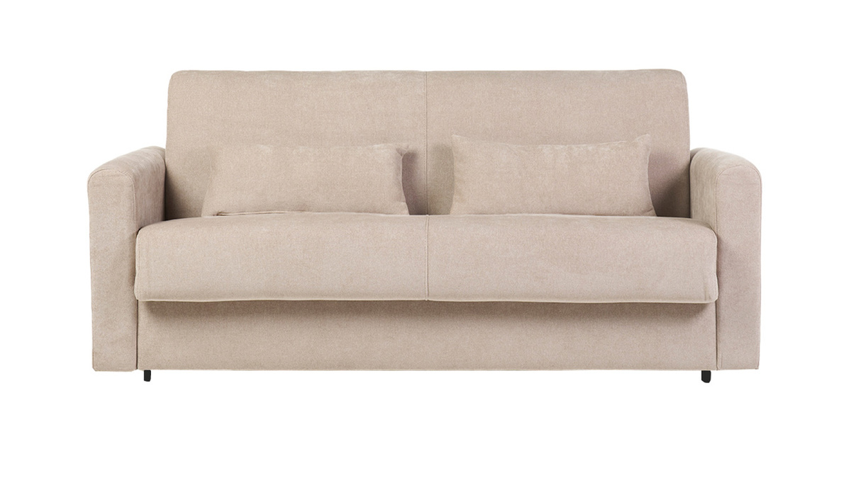 Divano letto 3 posti in tessuto effetto velluto beige con materasso 13 cm LETTO