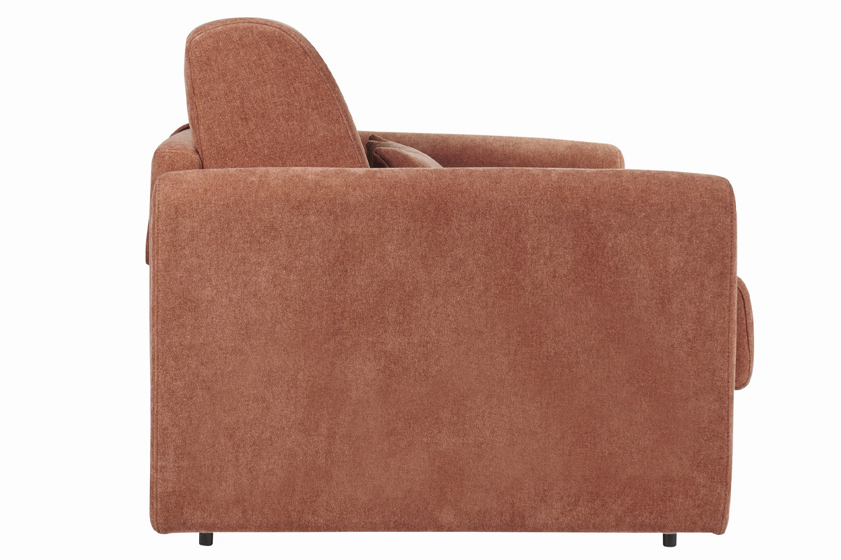 Divano letto 3 posti in tessuto effetto velluto color terracotta con materasso da 13 cm LETTO