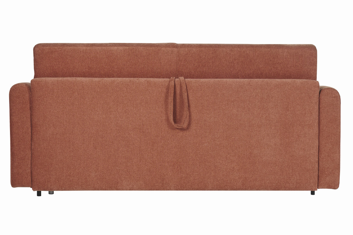 Divano letto 3 posti in tessuto effetto velluto color terracotta con materasso da 13 cm LETTO