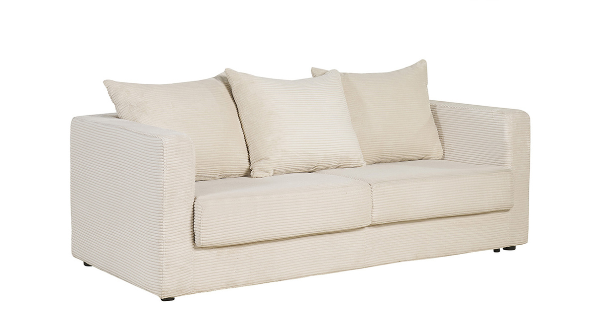 Divano letto 3 posti in tessuto velluto a coste beige con materasso 13 cm BACIO