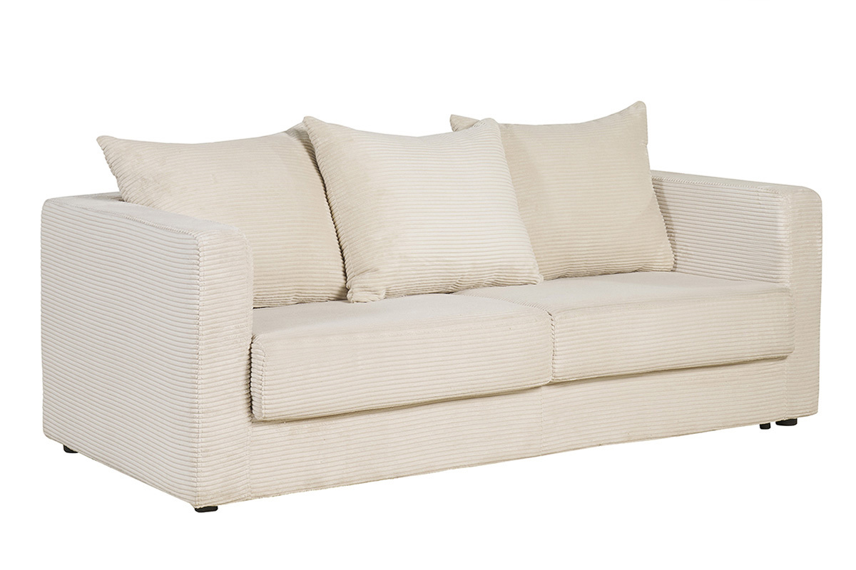 Divano letto 3 posti in tessuto velluto a coste beige con materasso 13 cm BACIO