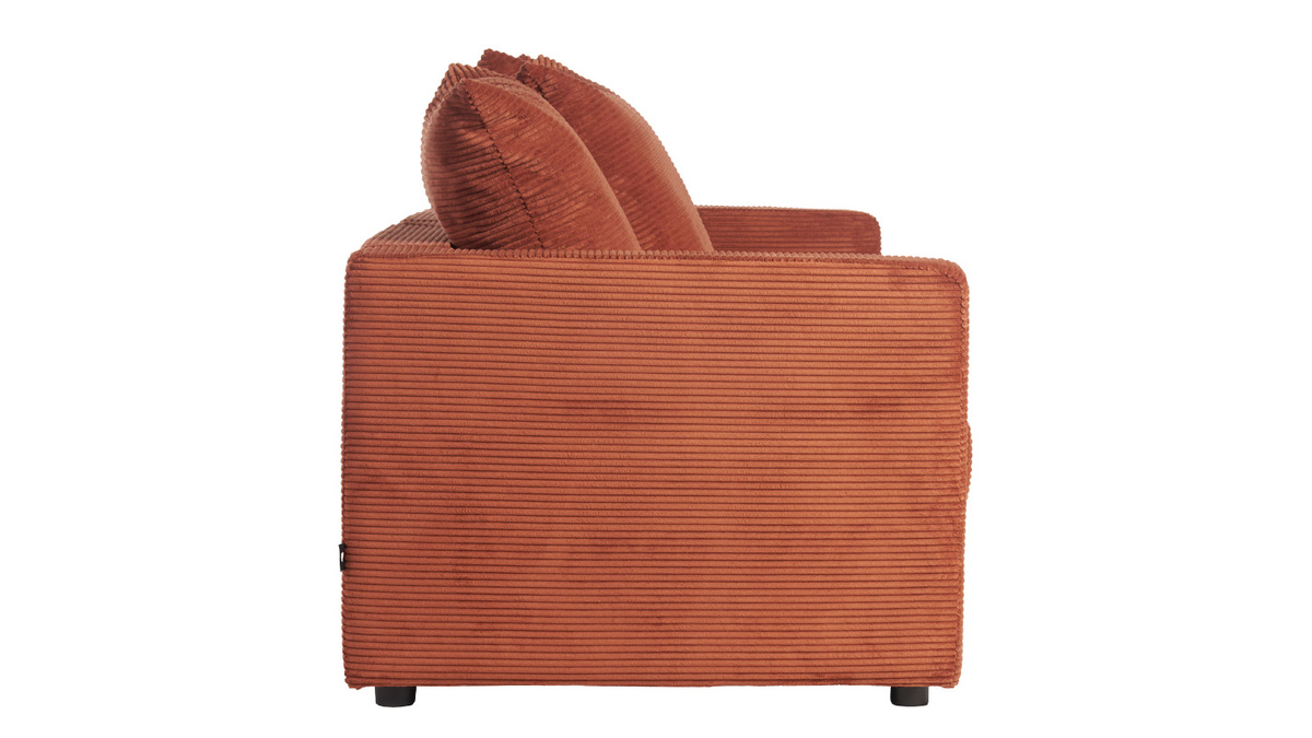 Divano letto 3 posti in tessuto velluto a coste color terracotta con materasso 13 cm BACIO