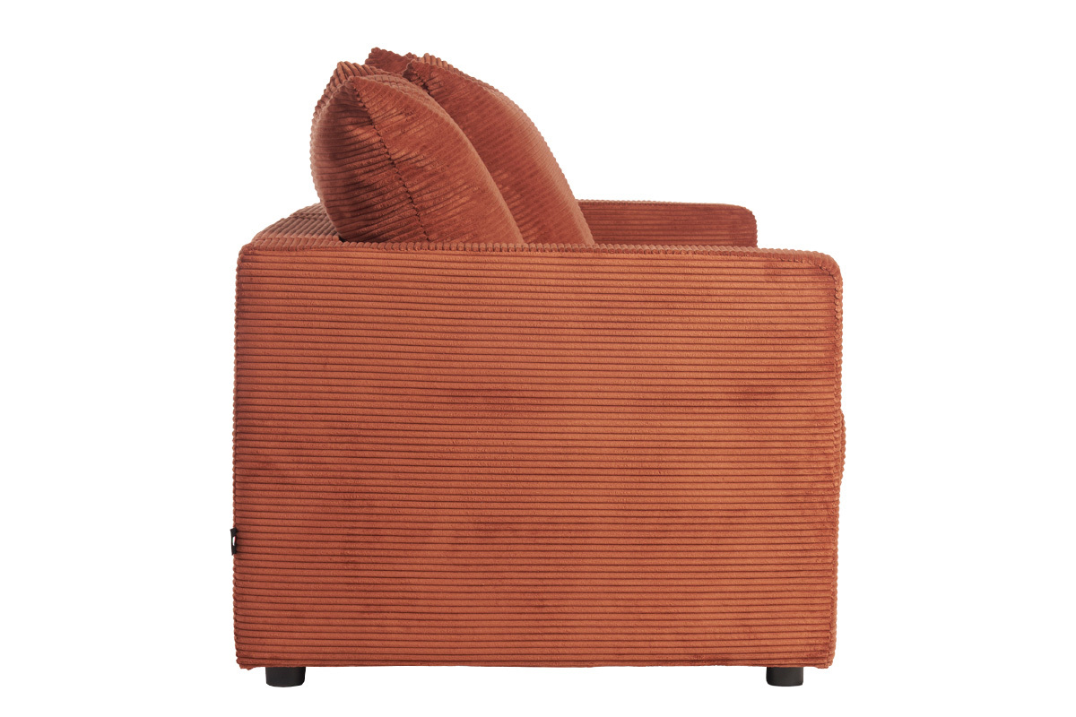 Divano letto 3 posti in tessuto velluto a coste color terracotta con materasso 13 cm BACIO