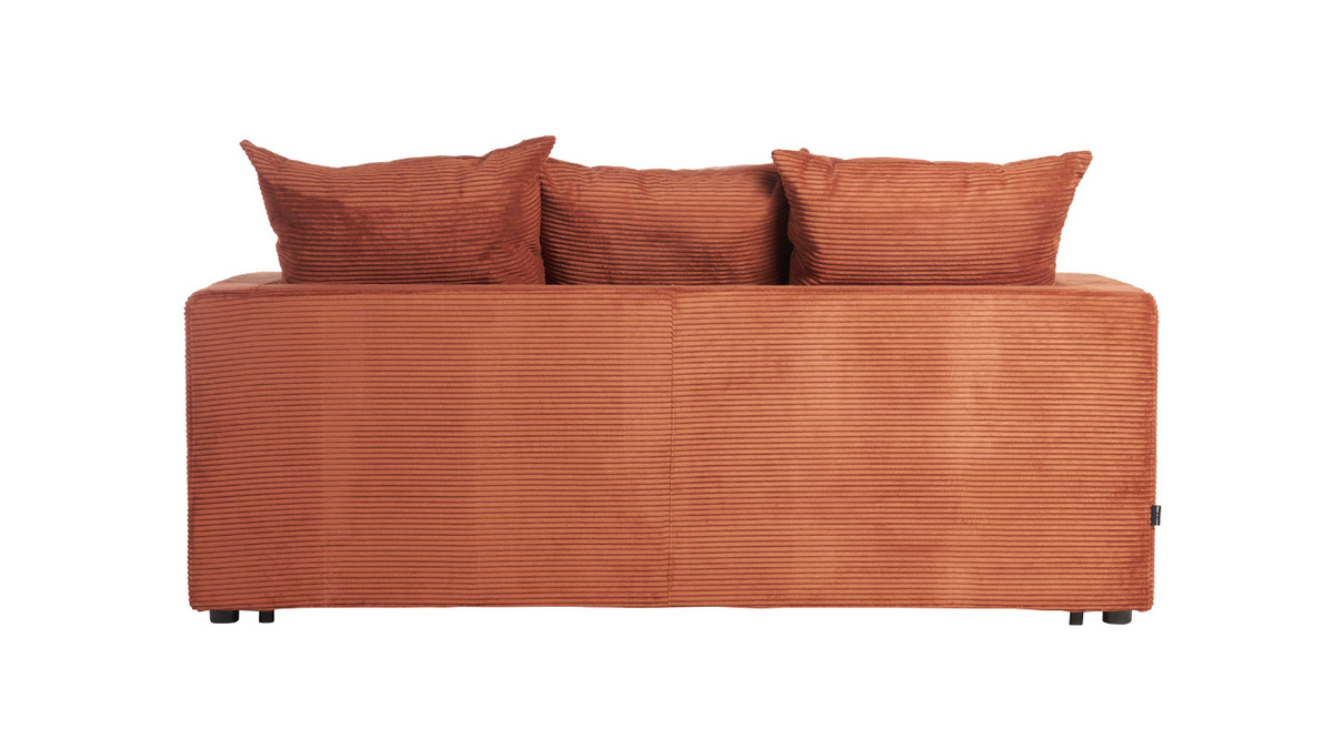 Divano letto 3 posti in tessuto velluto a coste color terracotta con materasso 13 cm BACIO