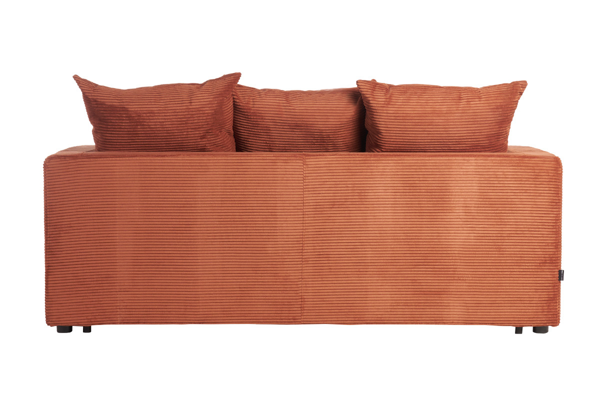 Divano letto 3 posti in tessuto velluto a coste color terracotta con materasso 13 cm BACIO