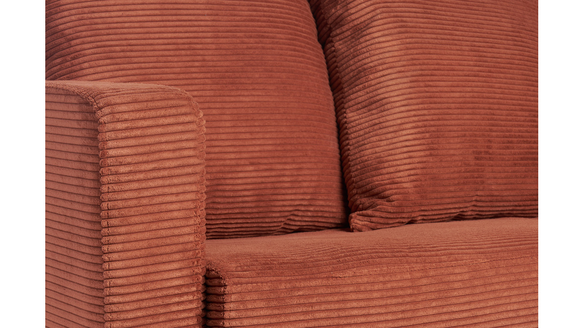 Divano letto 3 posti in tessuto velluto a coste color terracotta con materasso 13 cm BACIO