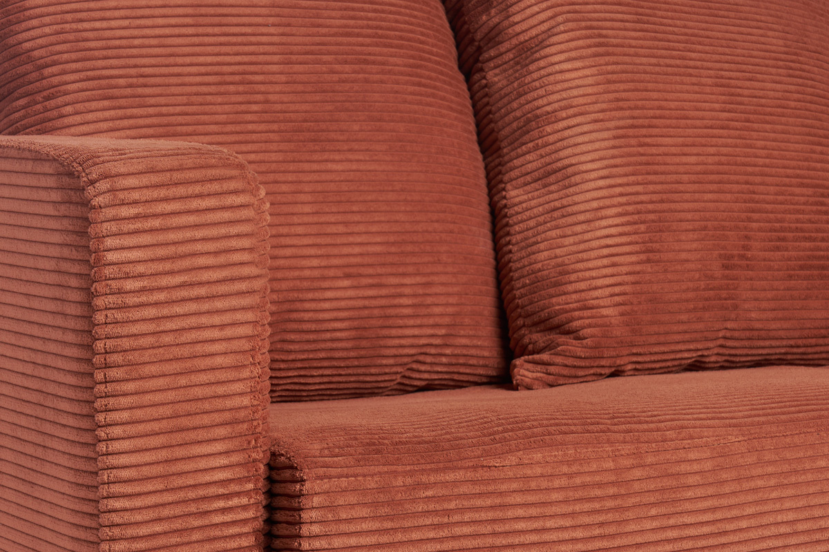 Divano letto 3 posti in tessuto velluto a coste color terracotta con materasso 13 cm BACIO