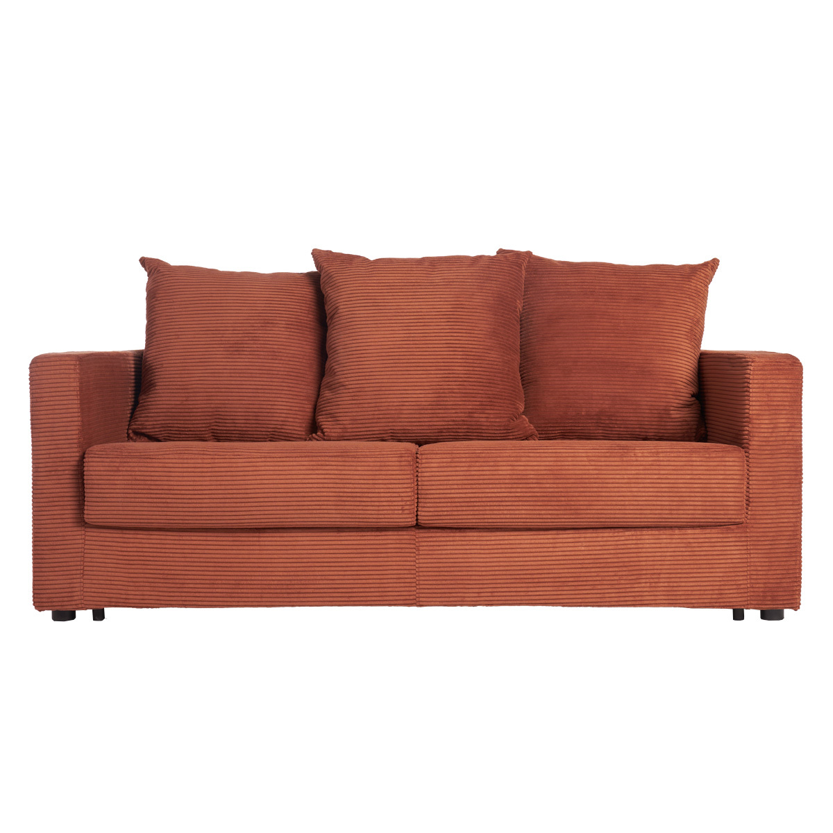 Divano letto 3 posti in tessuto velluto a coste color terracotta con materasso 13 cm BACIO