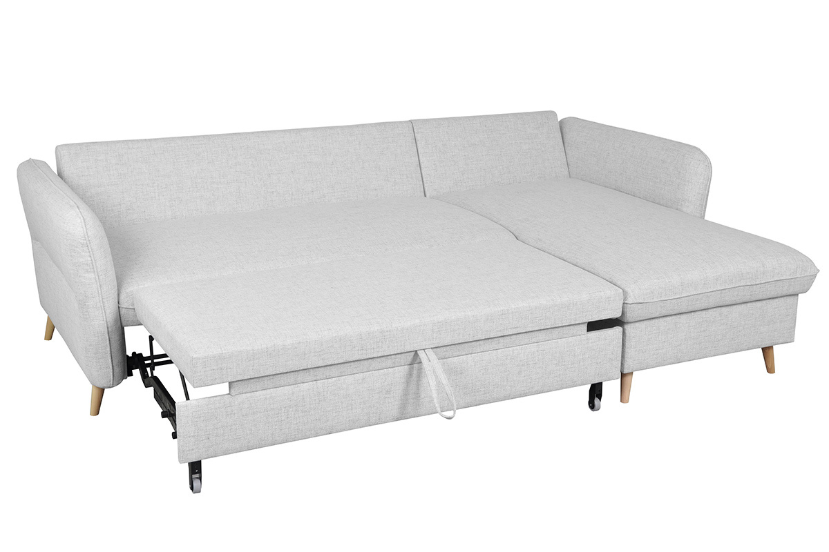 Divano letto angolare destro con contenitore grigio chiaro DRISS