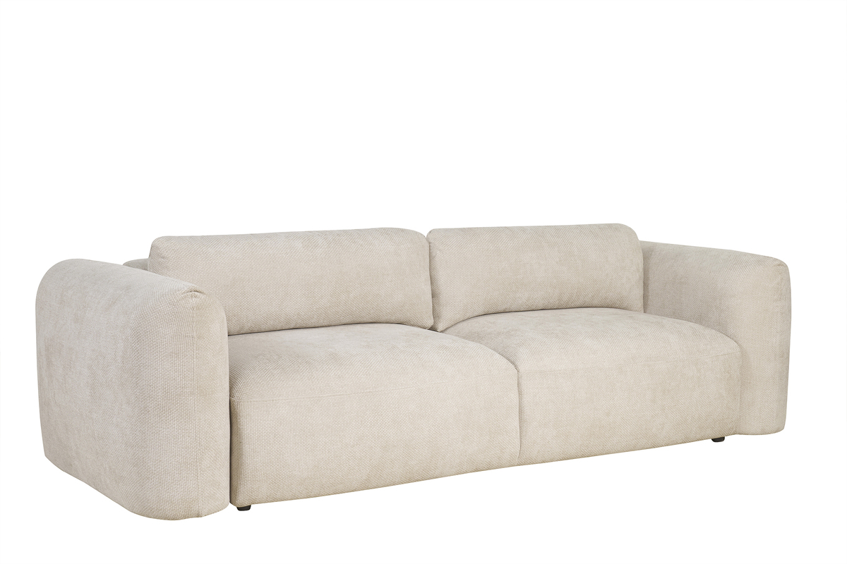 Divano letto con contenitore 4 posti in tessuto effetto velluto cinigliato beige CRUSH