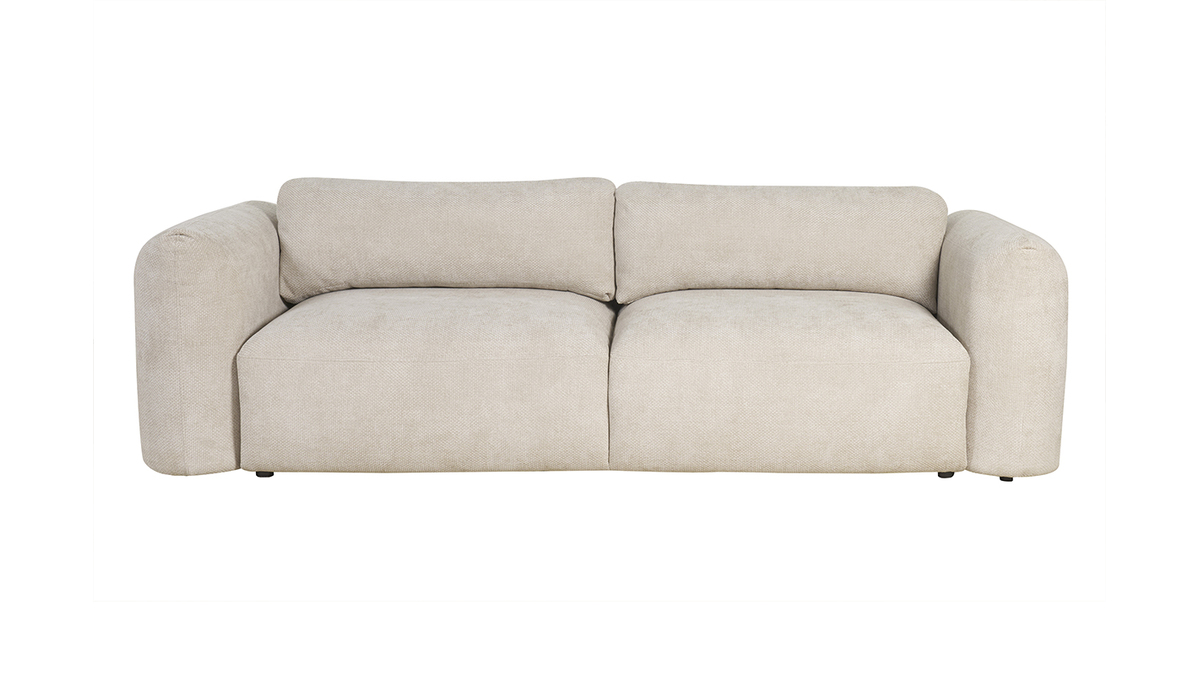 Divano letto con contenitore 4 posti in tessuto effetto velluto cinigliato beige CRUSH