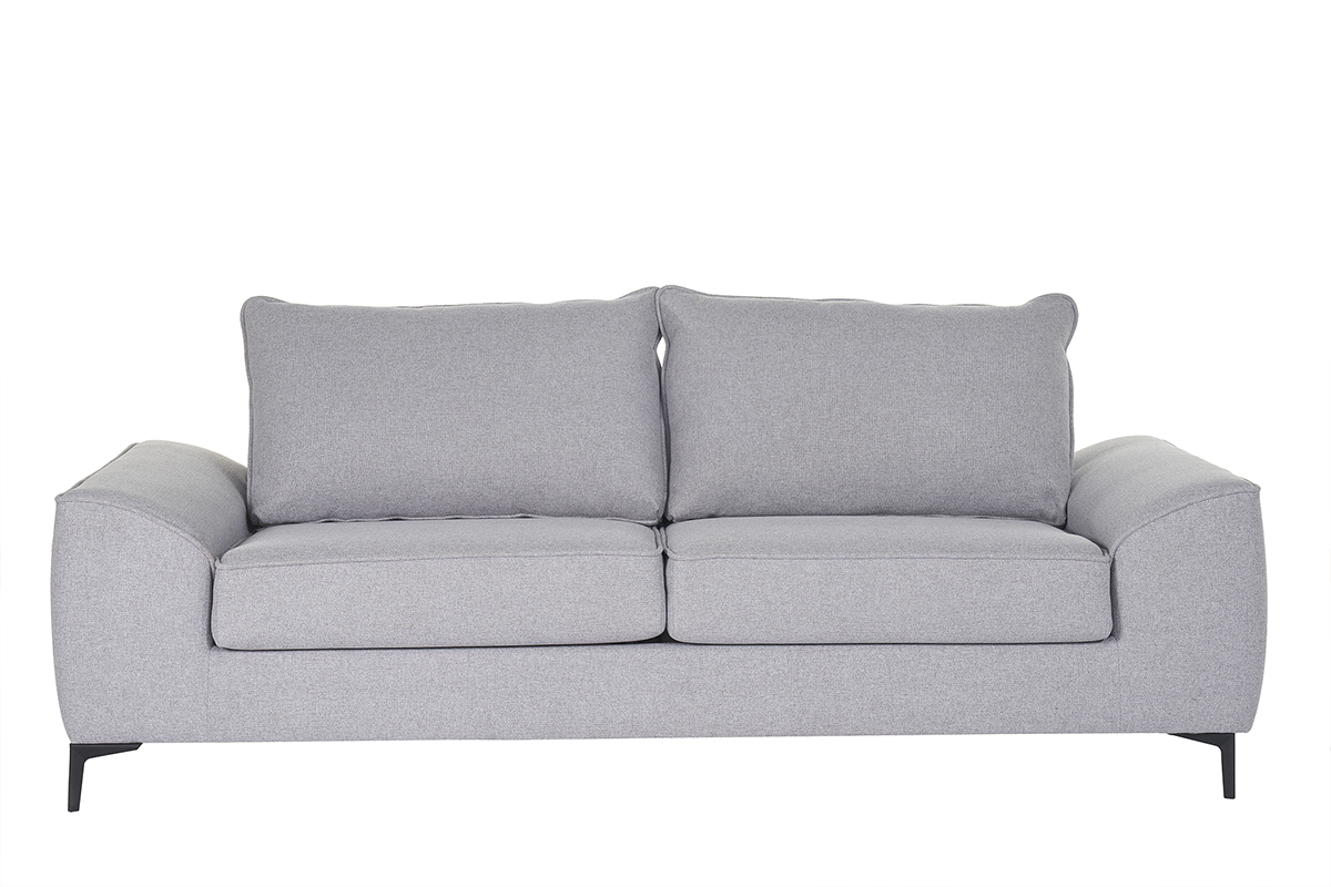 Divano letto design 3 posti in tessuto grigio e metallo nero GAEL