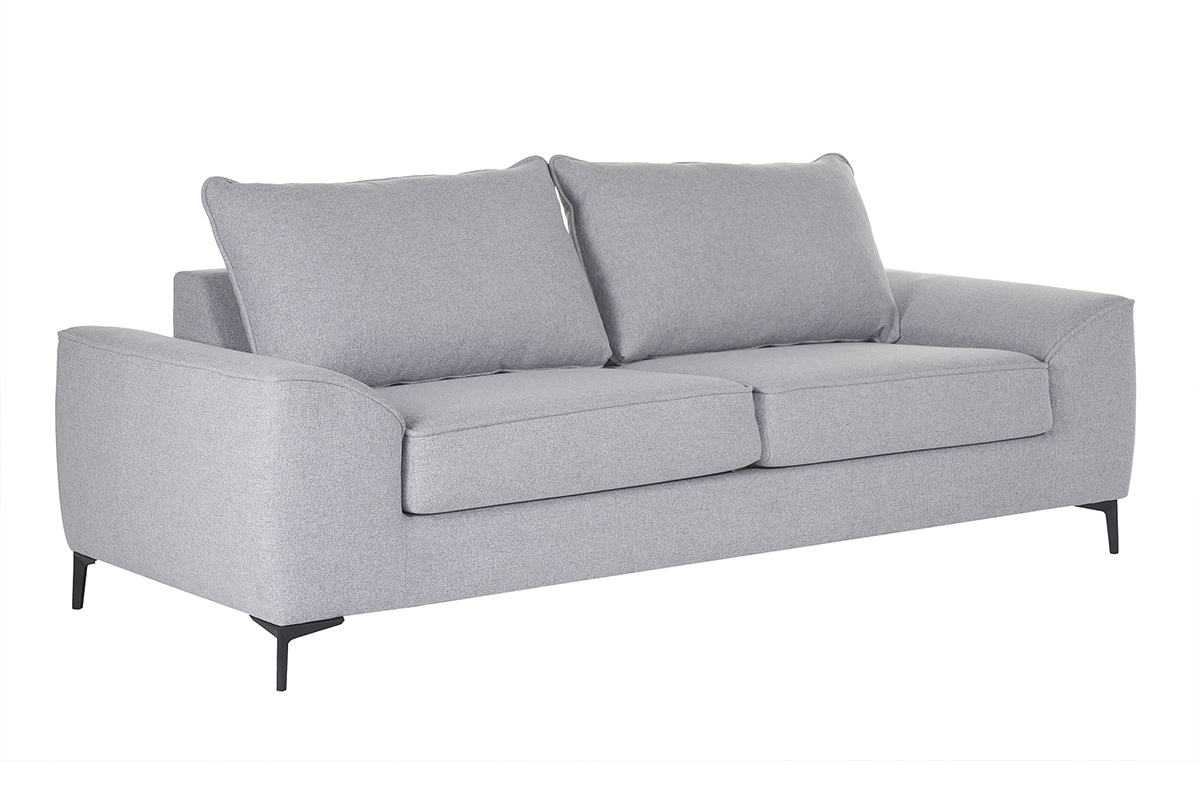 Divano letto design 3 posti in tessuto grigio e metallo nero GAEL