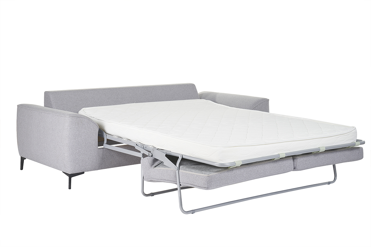 Divano letto design 3 posti in tessuto grigio e metallo nero GAEL