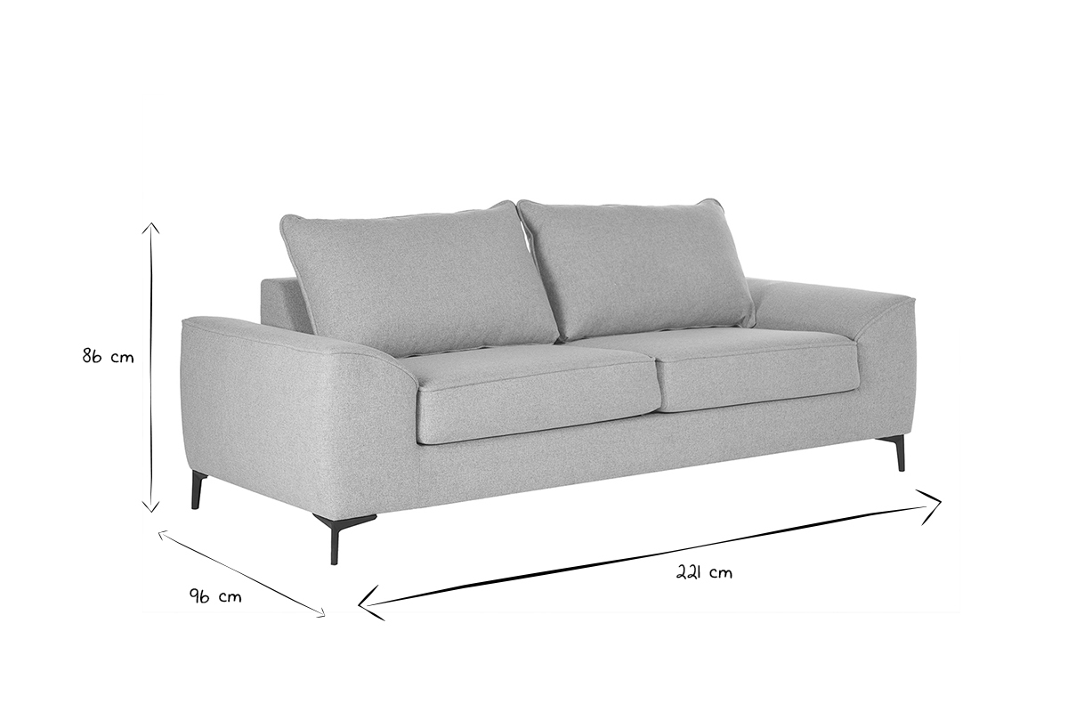 Divano letto design 3 posti in tessuto grigio e metallo nero GAEL