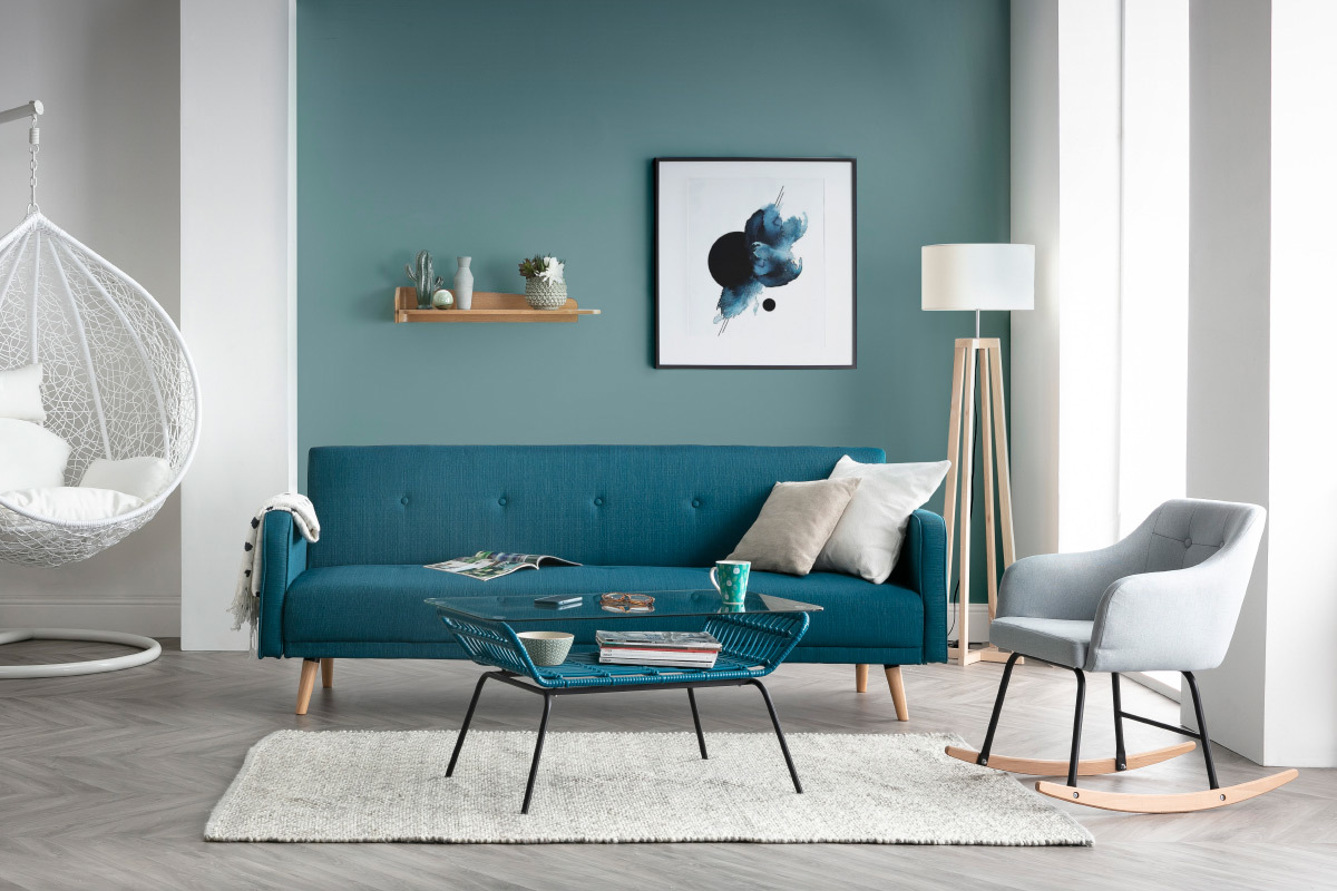 Divano letto scandinavo 3 posti blu anatra ULLA