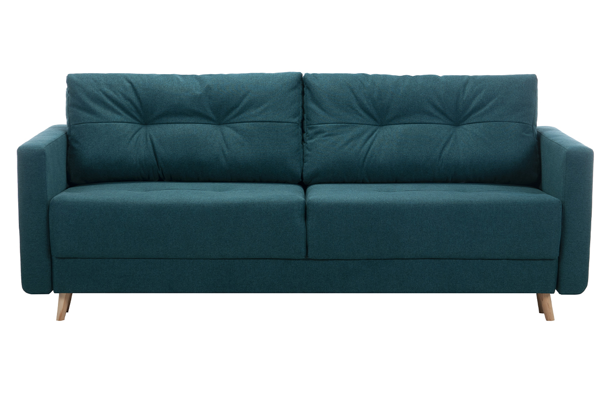 Divano letto scandinavo 3 posti con contenitore blu pavone MIRA