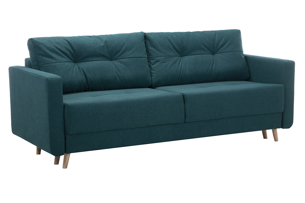 Divano letto scandinavo 3 posti con contenitore blu pavone MIRA