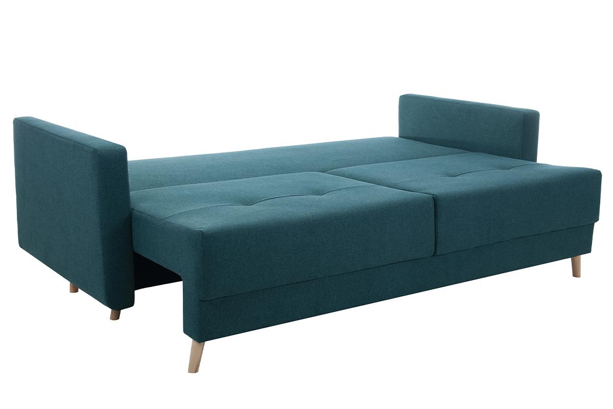 Divano letto scandinavo 3 posti con contenitore blu pavone MIRA