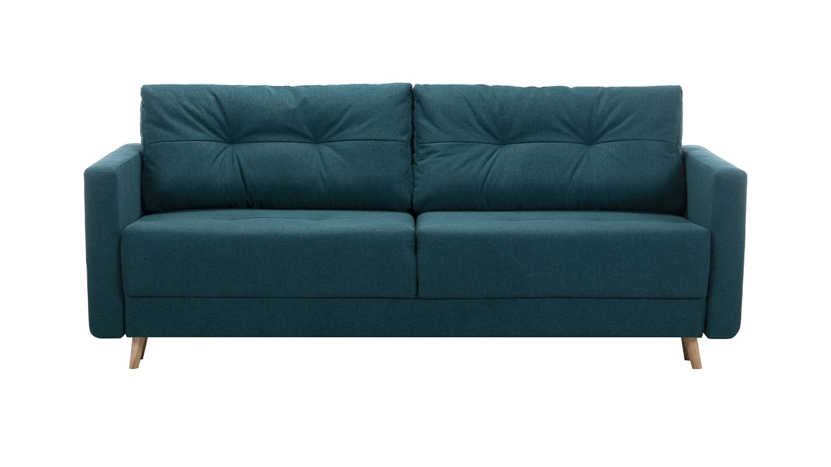 Divano letto scandinavo 3 posti con contenitore blu pavone MIRA