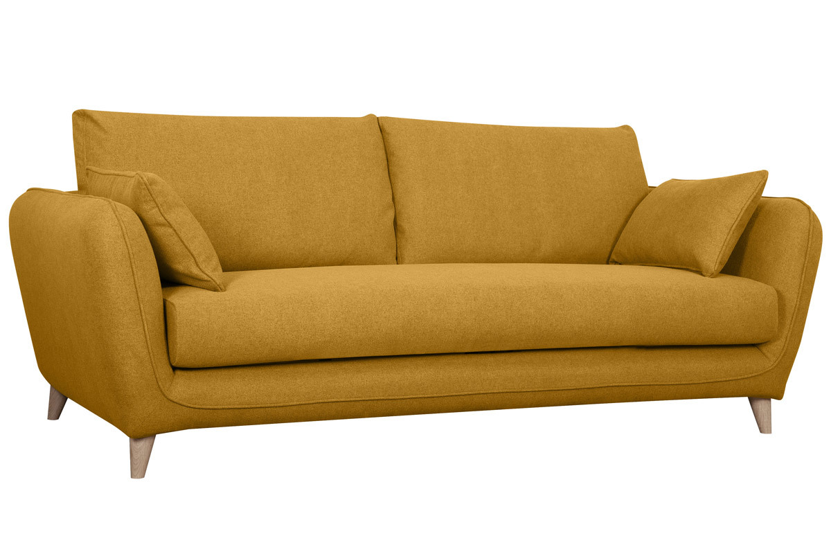 Divano letto scandinavo 3 posti giallo cumino con materasso 10 cm CREEP