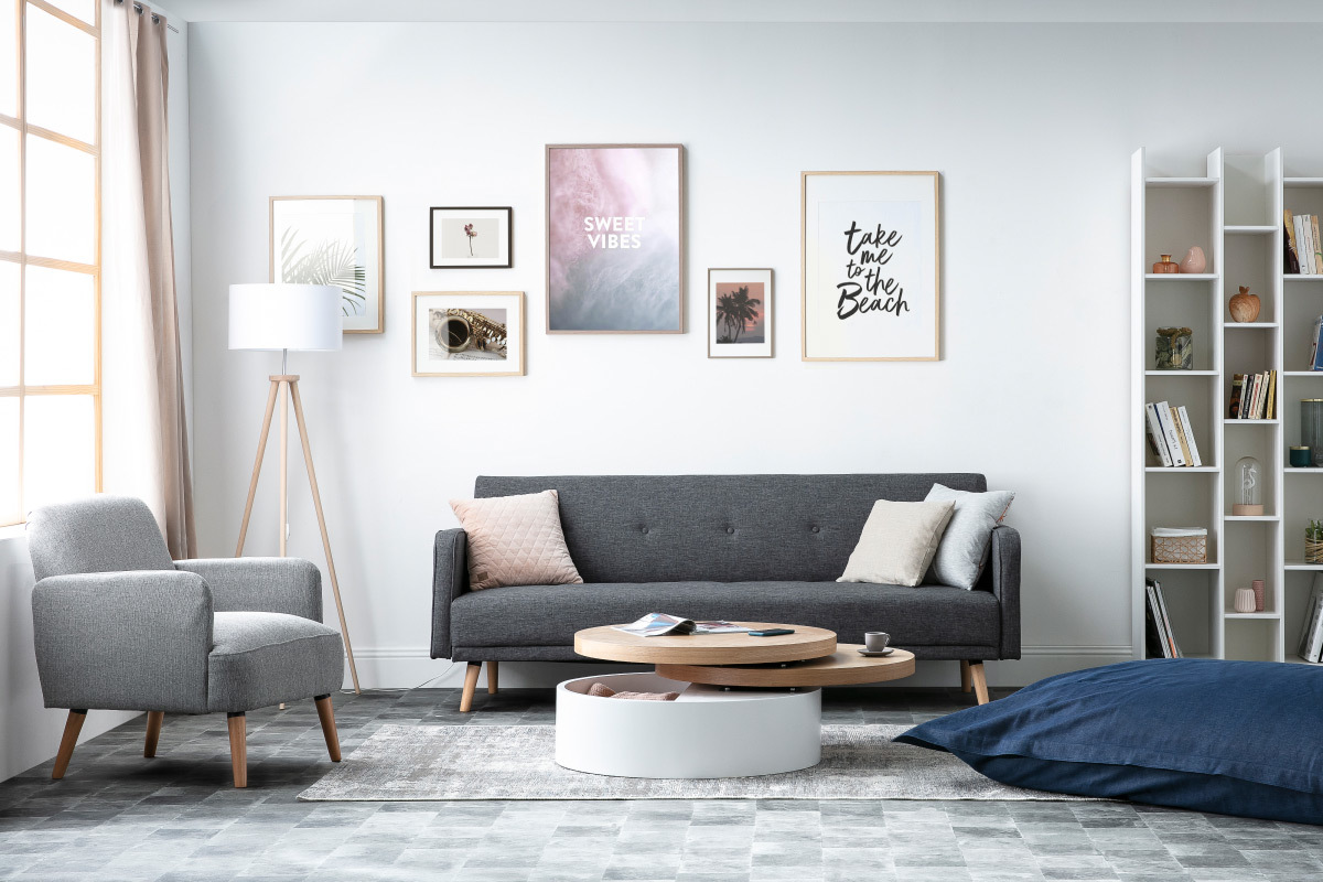 Divano letto scandinavo 3 posti grigio scuro ULLA