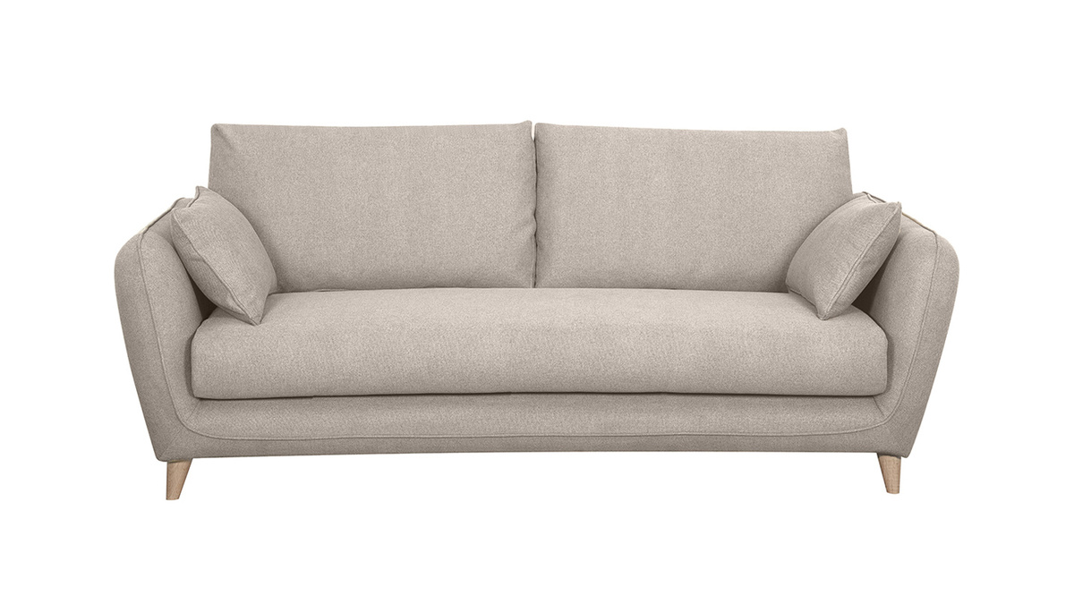 Divano letto scandinavo 3 posti in tessuto beige naturale con materasso 10 cm CREEP