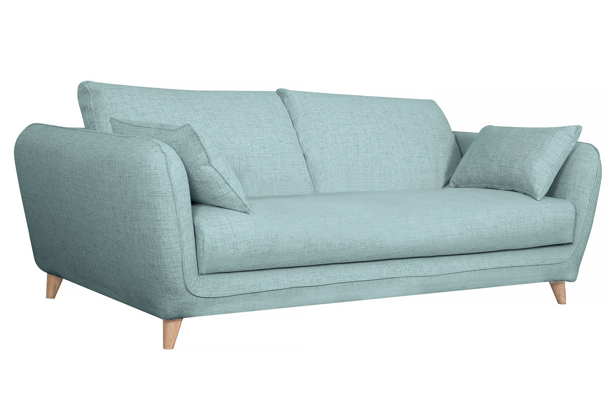 Divano letto scandinavo 3 posti in tessuto blu ghiaccio con materasso 10 cm CREEP