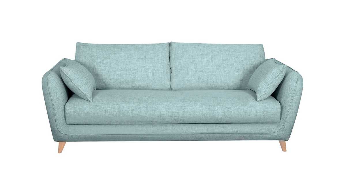 Divano letto scandinavo 3 posti in tessuto blu ghiaccio con materasso 10 cm CREEP