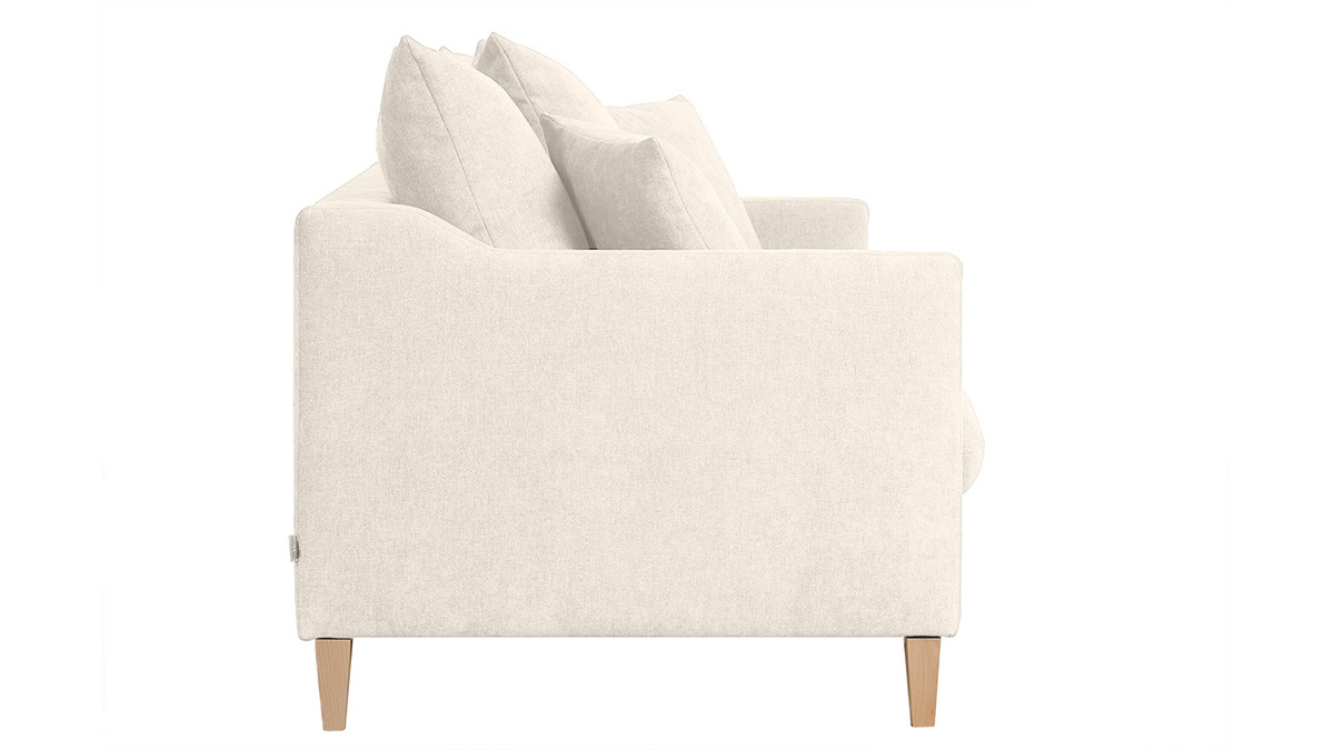 Divano letto scandinavo 3 posti in tessuto effetto velluto beige e legno chiaro LOUISE