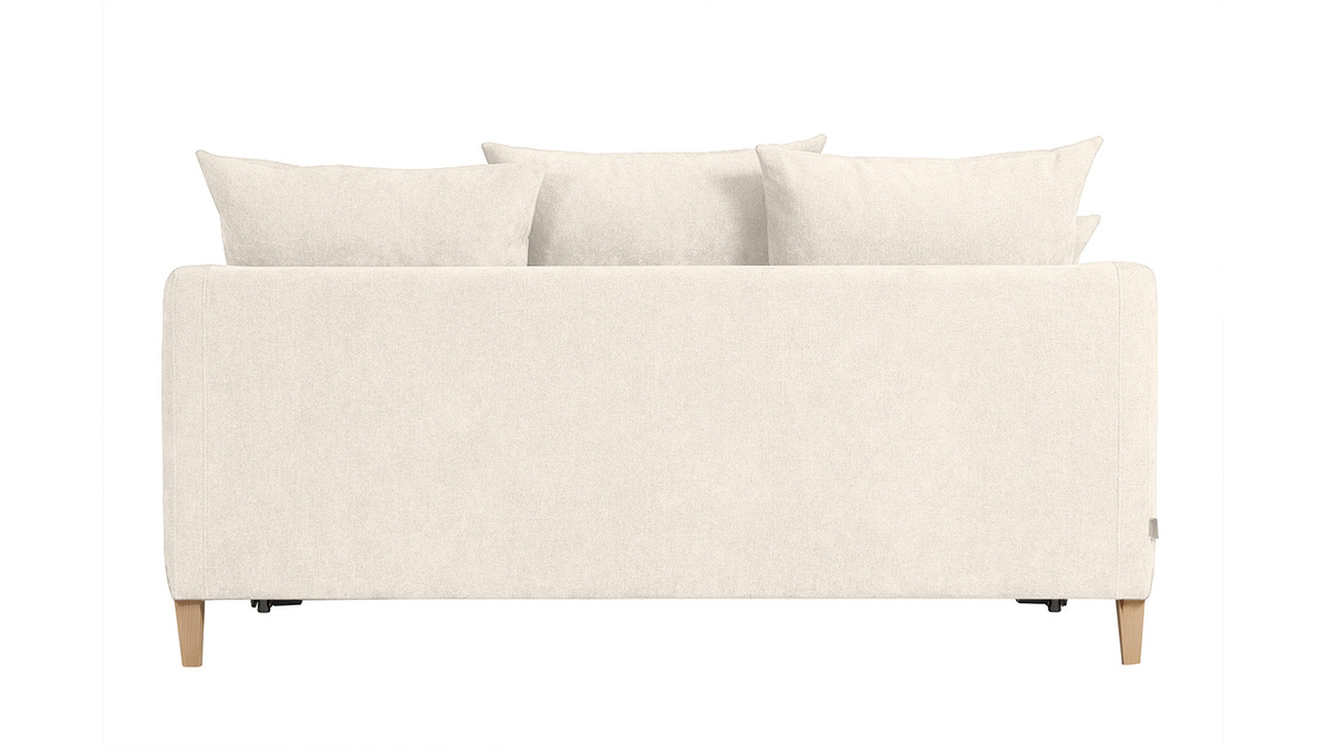 Divano letto scandinavo 3 posti in tessuto effetto velluto beige e legno chiaro LOUISE