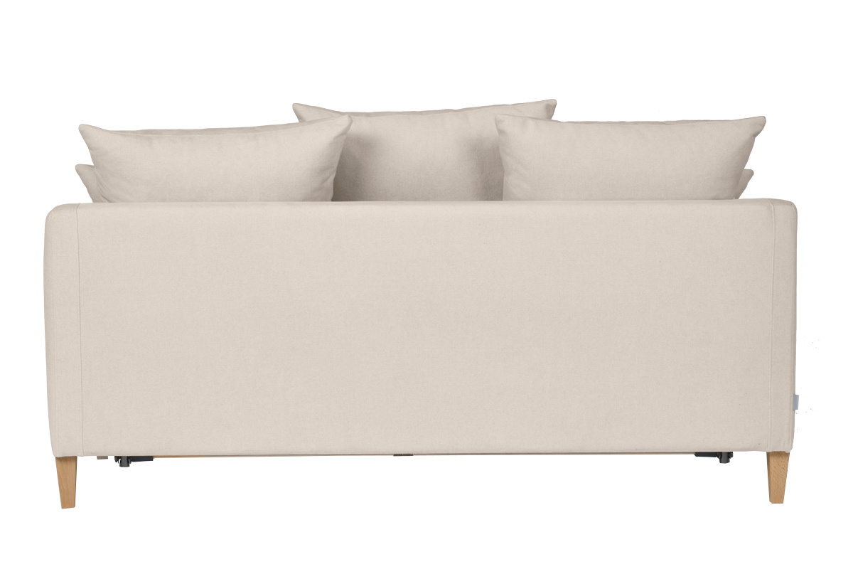 Divano letto scandinavo 3 posti in tessuto effetto velluto beige e legno chiaro LOUISE