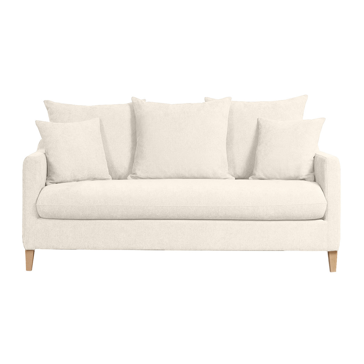 Divano letto scandinavo 3 posti in tessuto effetto velluto beige e legno chiaro LOUISE