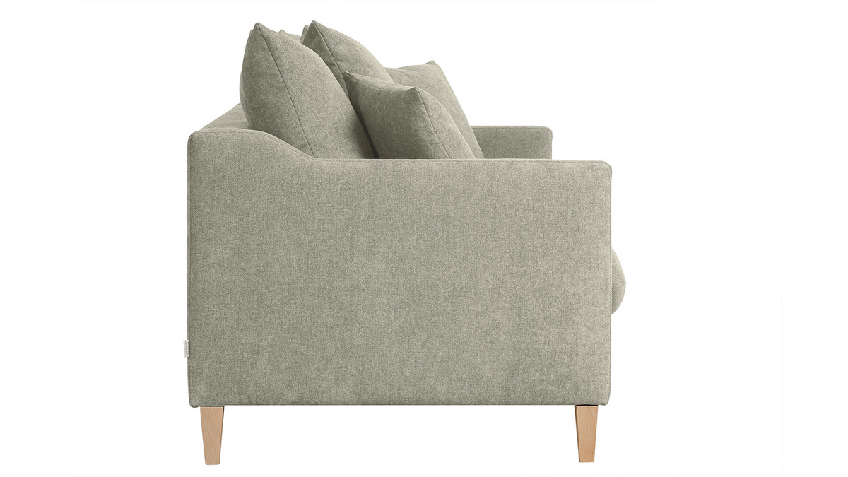 Divano letto scandinavo 3 posti in tessuto effetto velluto color talpa e legno chiaro LOUISE