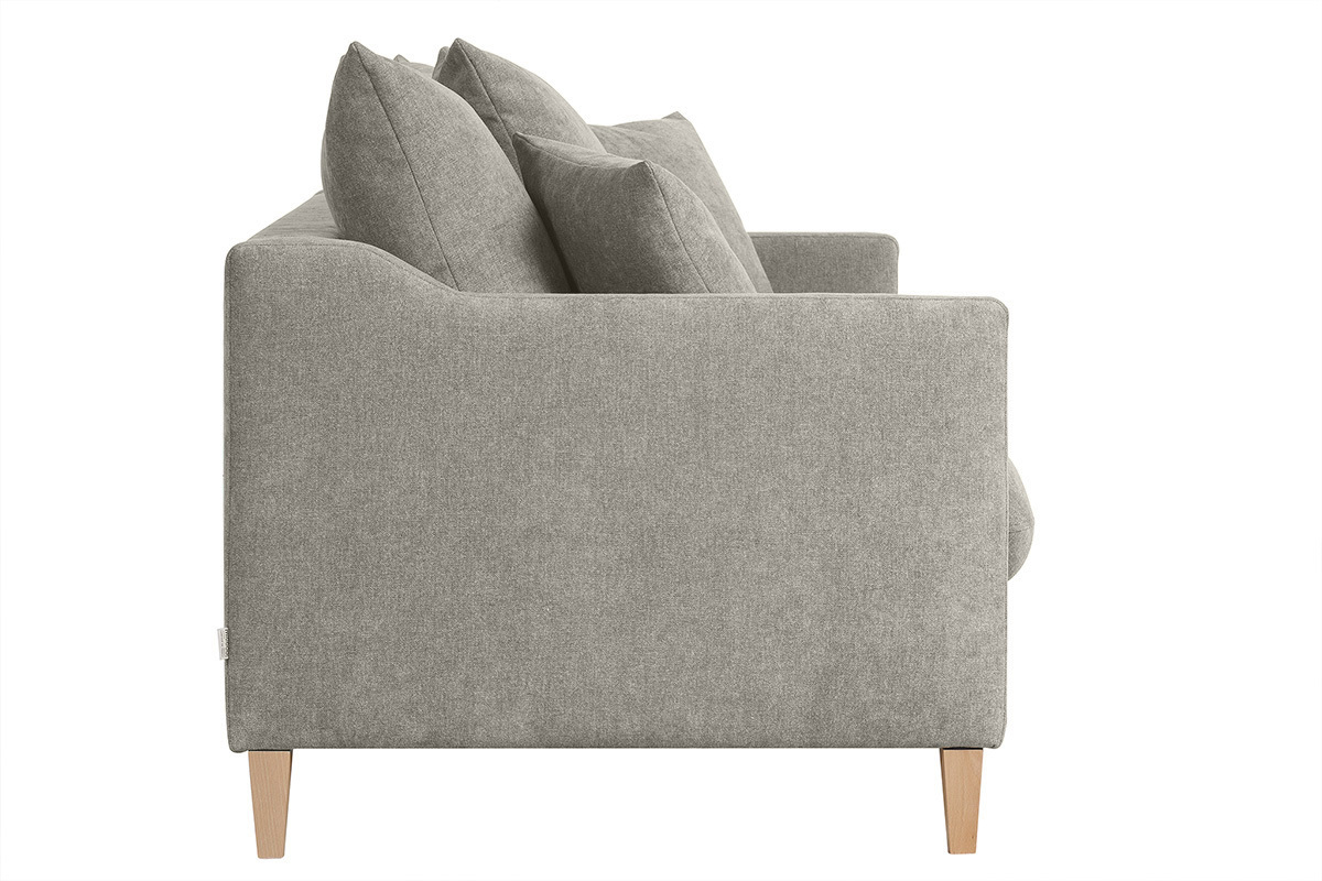 Divano letto scandinavo 3 posti in tessuto effetto velluto color talpa e legno chiaro LOUISE