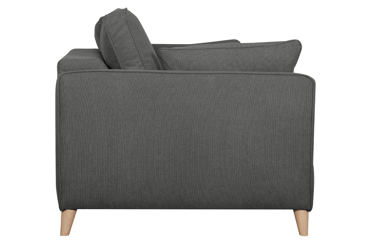 Divano letto scandinavo 3 posti in tessuto grigio antracite e legno chiaro con materasso 10 cm PAPEL