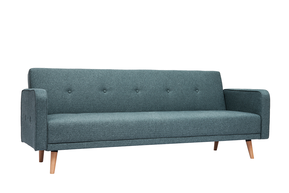 Divano letto scandinavo 3 posti in tessuto grigio verde e legno chiaro ULLA