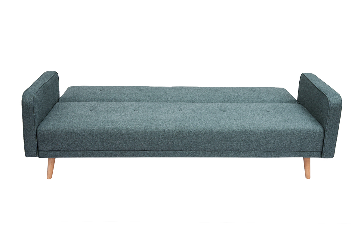 Divano letto scandinavo 3 posti in tessuto grigio verde e legno chiaro ULLA