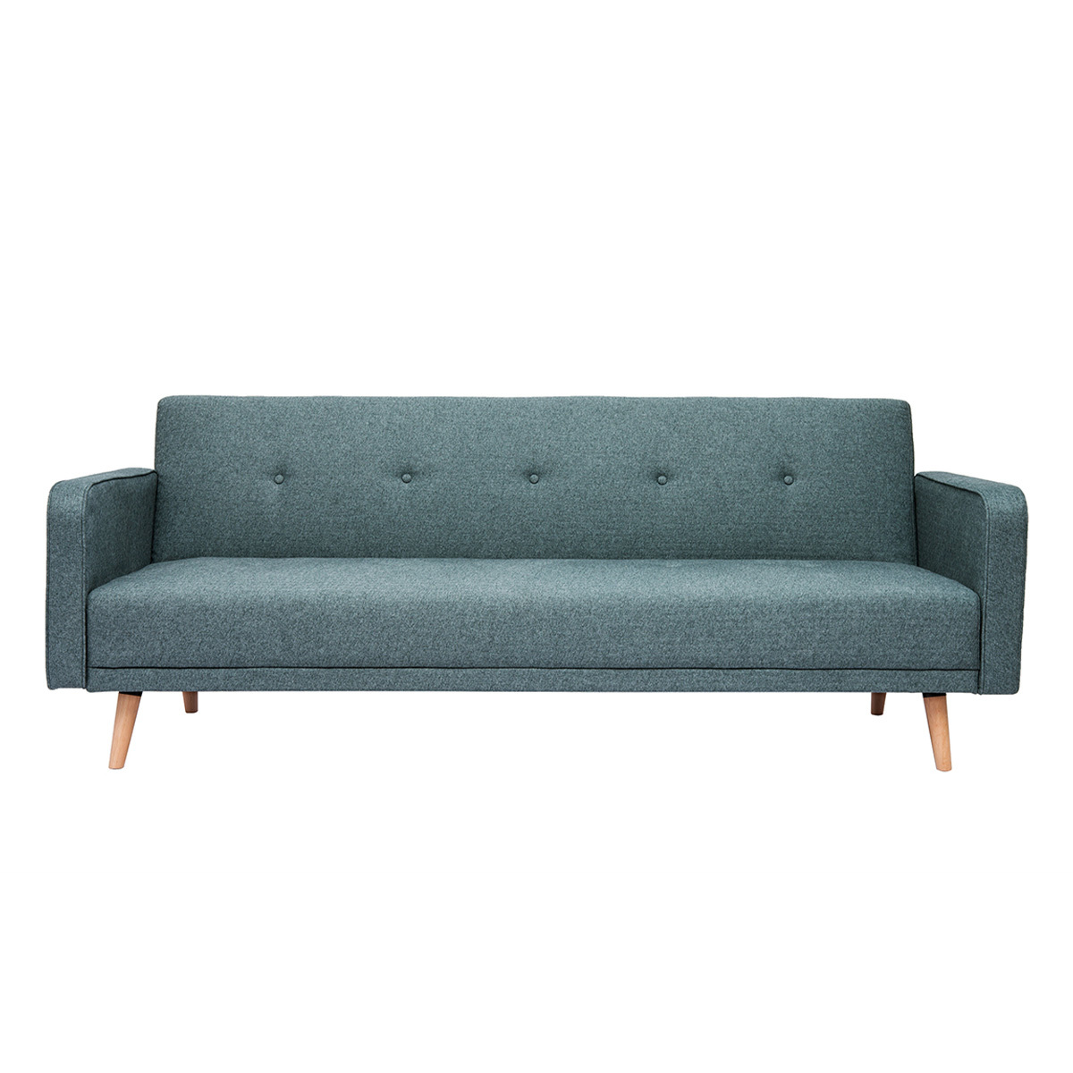 Divano letto scandinavo 3 posti in tessuto grigio verde e legno chiaro ULLA